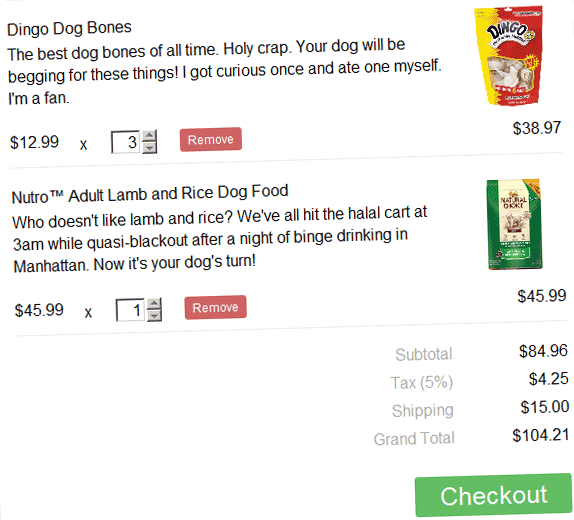 Responsive Shopping Cart с пересчетом на JS