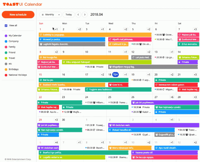 tui-calendar - js календарь