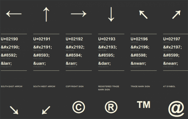 htmlarrows.com - сайт html символов, сущностей и их кодов