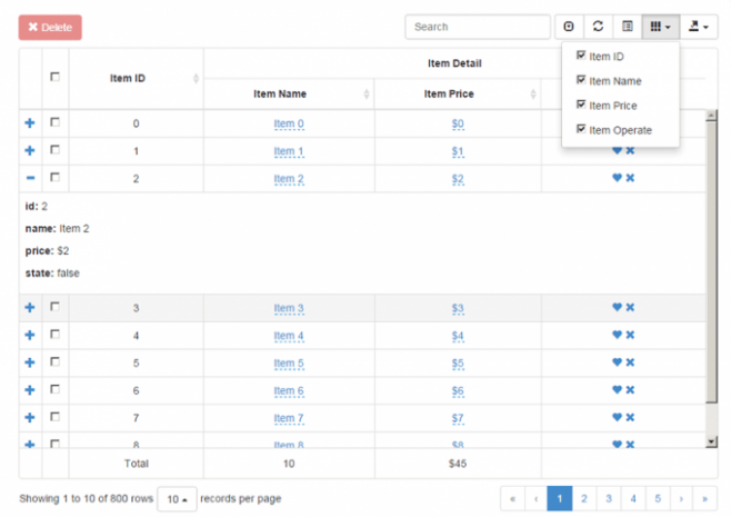 bootstrap-table - расширение для bootstrap таблиц: radio, checkbox, sort, pagination, и др.