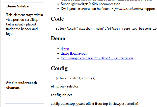 jQuery lockfixed - скрипт прилипающих блоков