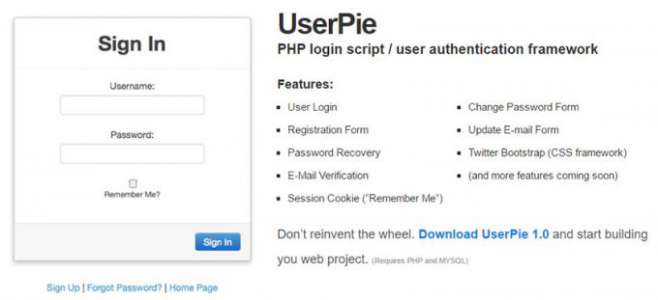 UserPie - скрипт входа регистрации и авторизации на PHP