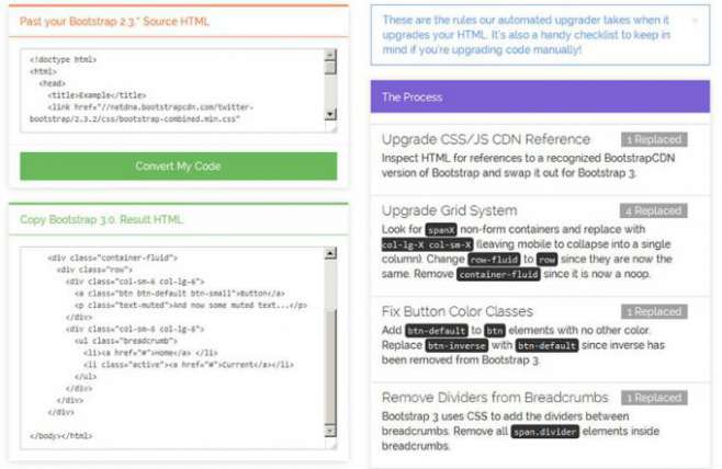 bootstrap3.kissr.com - сервис онлайн позволяет мигрировать с весрии 2.3 до 3.0 Twitter bootstrap