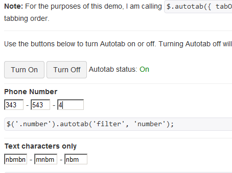jQuery Autotab - скрипт автоматического перехода по input при вводе