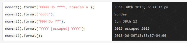 Moment.js - javascript date library for parsing, validating, manipulating, and formatting dates