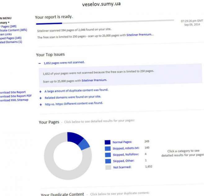 http://www.siteliner.com/ - онлайн сервис сканирует сайт и выводит информацию http://www.siteliner.com/ - онлайн сервис сканирует сайт и выводит информацию