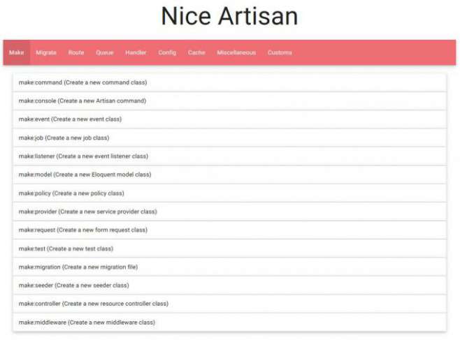 nice-artisan - веб-интерфейс для artisan laravel 5