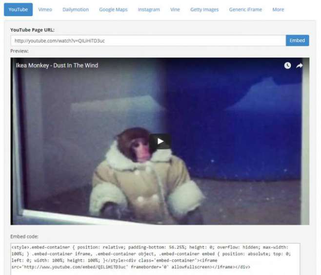 embedresponsively.com - онлайн сервис генерирует респонсивный embed элемент